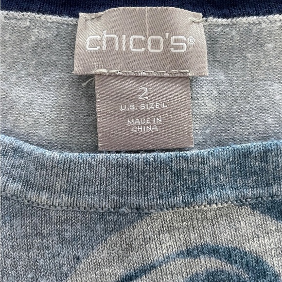 Chico’s 2 L Gray Blue Scroll Floral Print Long Sleeve Lightweight Knit Top - Picture 5 of 12